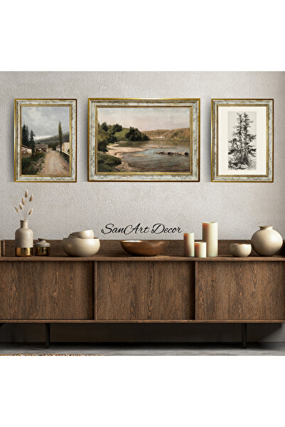 Sanart Vintage Çerçeveli Tablo, 3 Parça Çerçeveli Tablo, Çerçeveli Yağlı Boya...