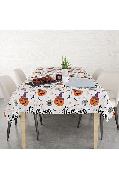 yok yok evim eve dair her şey Halloween Patterned Halloween-Themed Linen Effect Worry-Free Tablecloth