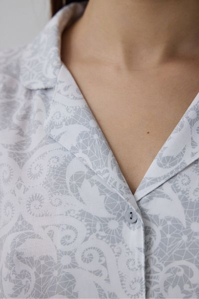 Penti Light Gray Roses Shirt Collar Short Sleeve Shorts Pajamas Set