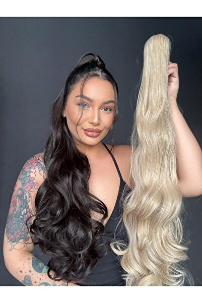 Suzan Peruk Soğuk Sarı Tokalı Mandallı Postiş At kuyruğu Ekstra uzun SERİ SAÇ...