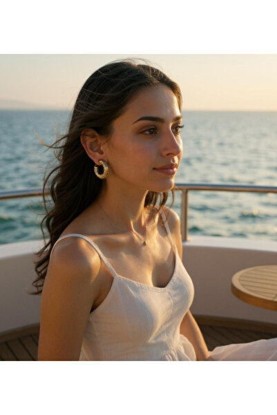 BuradaBuldun Gold Color Textured Hoop Earrings