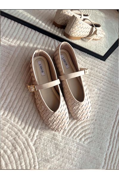 labor Selection Soft Sole with Pad Blunt Toe Knit Ballerina Suitable for Wide Foot Structure