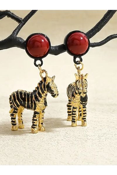 BirYıldızOl Zra Model Zebra Earrings