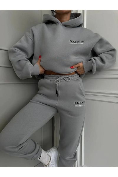 macklin Unisex Men's Women's Flasenty Printed Oversize 3 Thread Hooded Tracksuit Set