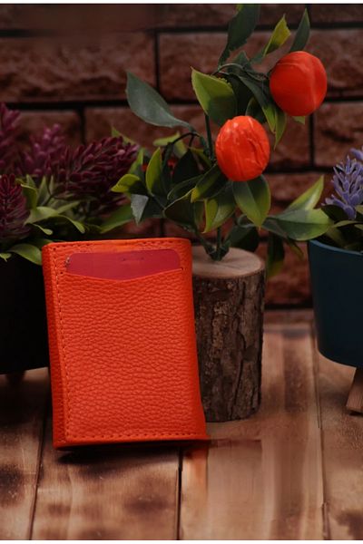 ENGIN Unisex Orange Vegan Faux Leather Wallet Card Holder with Coin Compartment and Slide Mechanism