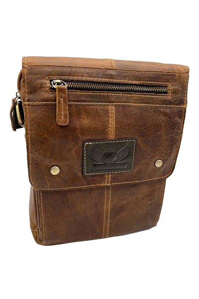 OEM Men's shoulder bag made of genuine leather Brown, Allan Marco, 25 x 21 x 5.5 cm