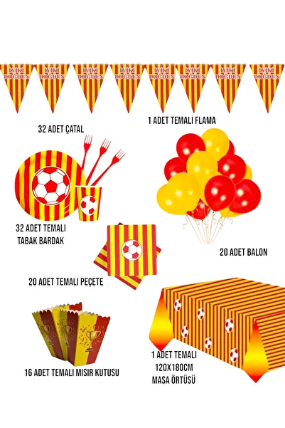 Zayna's Yellow Red Fan Party Set - Special Fan Themed Birthday Concept for Children for 32 People