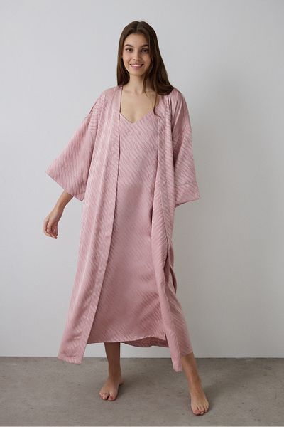 Penti Dusty Rose Emma Zebra Patterned Satin Long Sleeve Dressing Gown