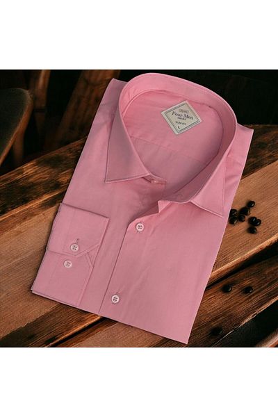 EREN STYLE Linen Linen Classic 100% Cotton Long Sleeve Slim-Fit Anti-Sweat Pink Shirt (Regular Fit)