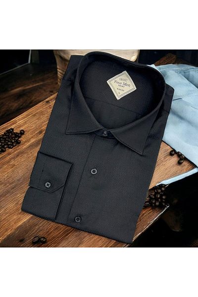 EREN STYLE Linen Linen Classic 100% Cotton Long Sleeve Anti-Sweat Black Shirt (Regular Fit)