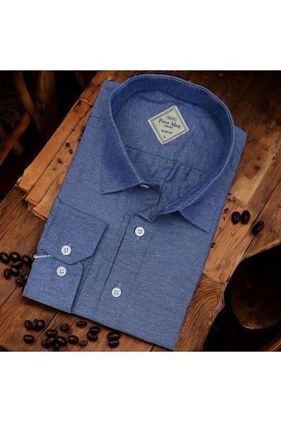 EREN STYLE Linen Linen Classic 100% Cotton Long Sleeve Slim-Fit Anti-Sweat Blue Shirt (Regular Fit)