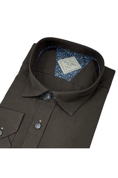 EREN STYLE Linen Linen Classic 100% Cotton Long Sleeve Anti-Sweat Brown Shirt (Regular Fit)
