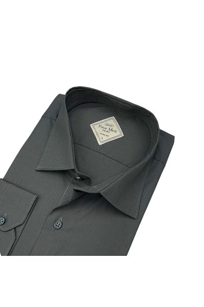 EREN STYLE Linen Linen Classic 100% Cotton Long Sleeve Slim-Fit Anti-Sweat Anthracite Shirt (Regular Fit)