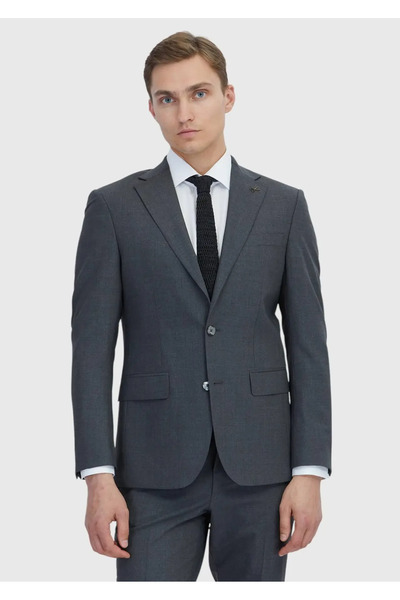 Ramsey Koyu Gri Mikro Modern Fit Yün Karışımlı Takım Elbise