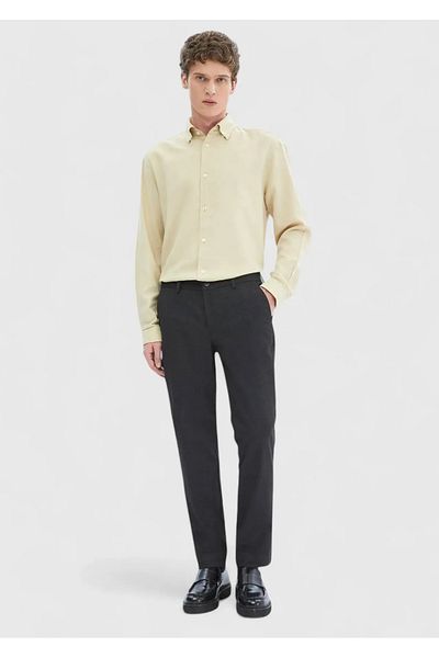 Ramsey Beige Plain Woven Casual Wool Blend Shirt