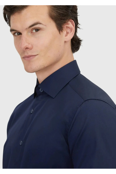 Ramsey Cămașă clasică 100% bumbac, albastru bleumarin, cu croiala normală