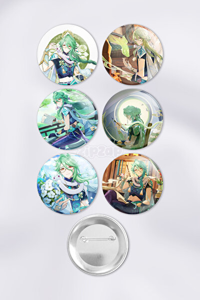 ZipZap Baizhu Genshin impact Çanta Süsü Rozet İğneli Buton Rozet Seti (6 ADET)