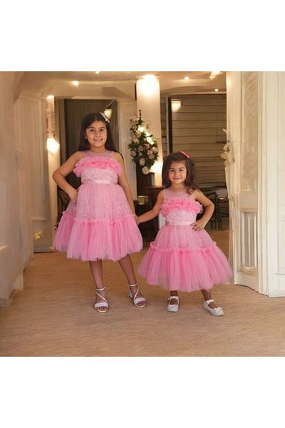 Ahsenimbebe Bust Ruffle Paillettes Short Girl's Evening Dress
