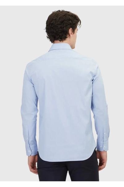 Ramsey Cămașă clasică din amestec de bumbac, albastră, simplă, cu croiala normală