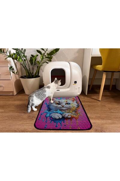 PATICOOL Büyük Boy Elekli Tuvalet Önü Desenli Kedi Kumu Paspası | 60x80 cm Ku...