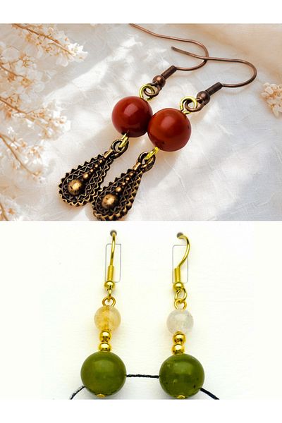 ayrestyle طقم أقراط من حجر الجاسبر واليشم والسيترين الطبيعي مكون من قطعتين، أقراط نسائية من الأحجار الكريمة الطبيعية الأصلية المتدلية