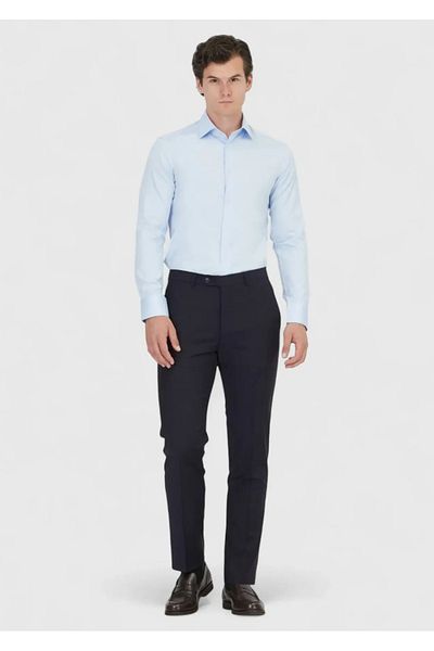 Ramsey Dark Blue Plain Slim Fit Woven Classic 100% Cotton Shirt