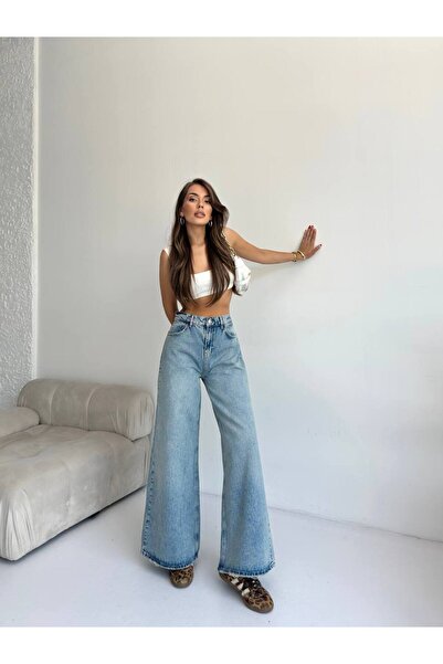 DENİKK TREND YÜKSEK BEL GENİŞ PAÇA JEAN DENİM PALAZZO PANTOLON-HİGH RİSE WİDE LEG JEAN
