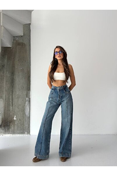 DENİKK TREND YÜKSEK BEL GENİŞ PAÇA JEAN DENİM PALAZZO PANTOLON-HİGH RİSE WİDE LEG JEAN