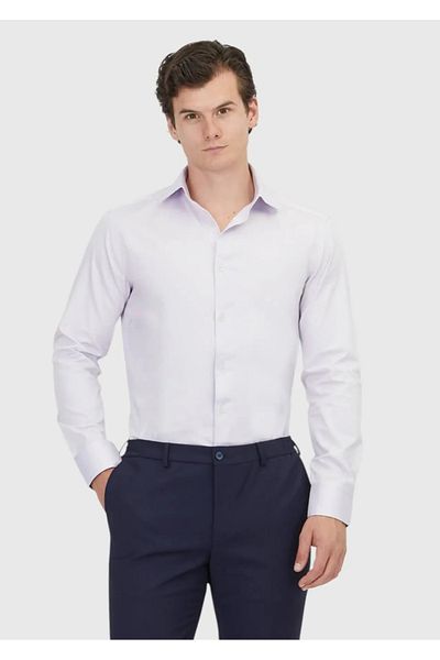 Ramsey Lilac Plain Regular Fit Woven Classic 100% Cotton Shirt