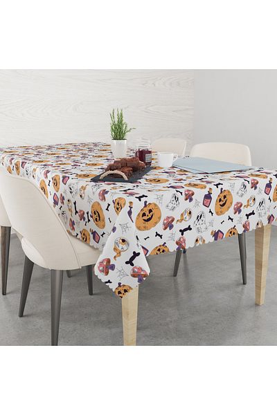 yok yok evim eve dair her şey Halloween Themed Pumpkin Patterned Linen Effect Worry-Free Tablecloth
