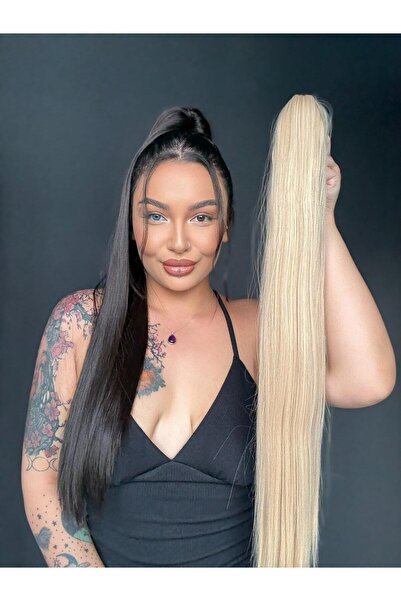 Suzan Peruk Küllü Sarı Düz Tokalı Mandallı At kuyruğu Ekstra uzun model