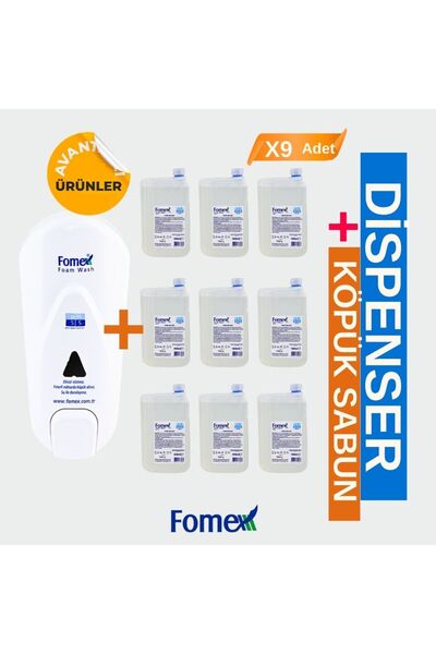 Fomex F210 Köpük Sabun Aparatı Beyaz 1000 ML +F116 Köpük Sabun 1000 ml Standart 9 Adet