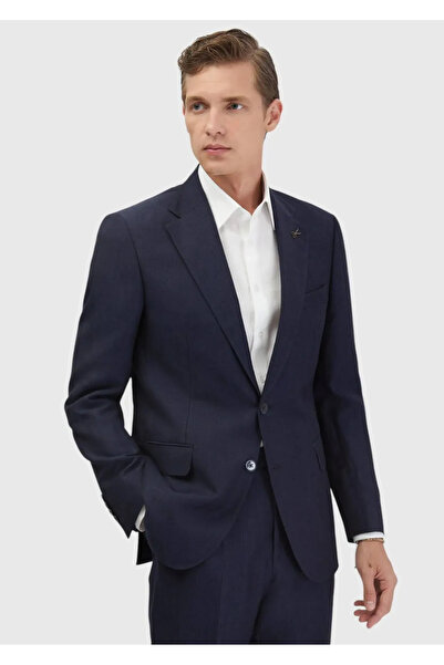 Ramsey İndigo Çizgili Zeroweight Slim Fit Yün Karışımlı Takım Elbise