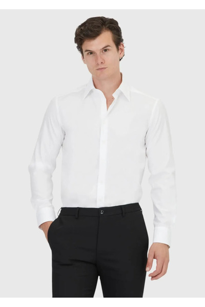 Ramsey Бяла обикновена стандартна тъкана риза от 100% памук