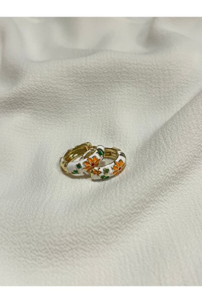 Çelik Lucky Store Mineli Çiçek Motifli Gold Küpe