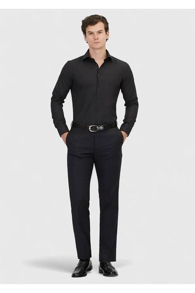 Ramsey Black Plain Slim Fit Woven Classic Cotton Blended Shirt