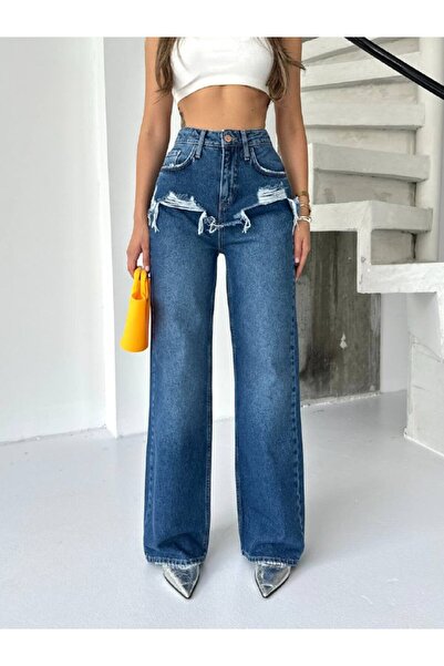 DENİKK Trend High Waist Wide Leg Jean Denim Palazzo Pants-High Rise Wide Leg ...
