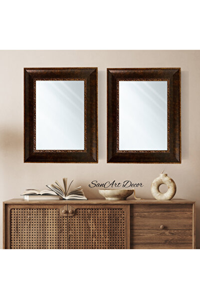 Sanart Ayna, Çerçeveli Ayna, Duvar Aynası, 2 Parça Vintage Ayna, Dekoratif Ay...