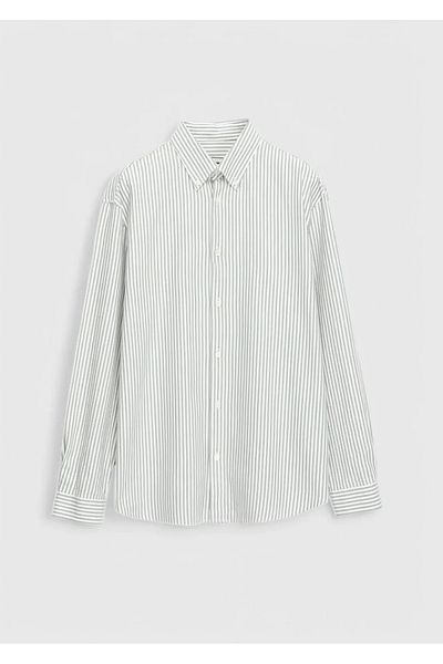 Ramsey Green Striped Woven Casual Cotton Blend Shirt