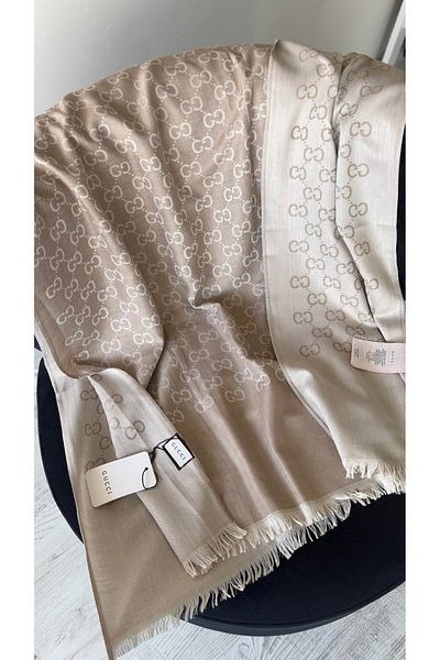 Webinay Home G Pattern Long Label Silk Wool Cotton Shawl Summer 4 Seasons Silk Scraf Hijab