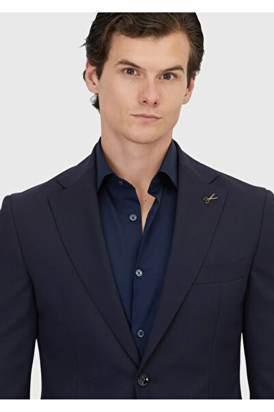 Ramsey Navy Blue Plain Shirt Shoulder Slim Fit 100% Wool Jacket