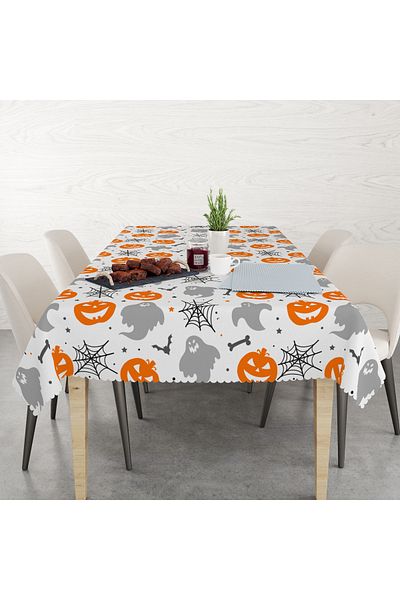 yok yok evim eve dair her şey Halloween Themed Pumpkin Patterned Linen Effect Worry-Free Tablecloth