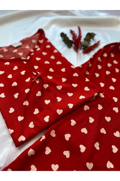 DCY DREAM Red Small Heart Short Sleeve Pajama Set