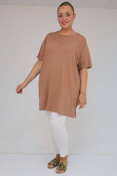 Eslina 58507 Large Size Collar Piping Combed Cotton T-Shirt - Dark Mink