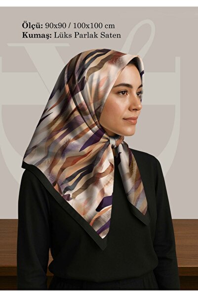 DESENİX وشاح منقوش بنمط فرشاة تجريدية |   اللونين الترابي والبنفسجي |   90x90...