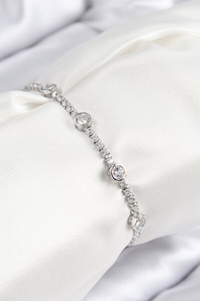TJ Brass Zircon Stone Circle Model Silver Color Women's Bracelet with Elevato...