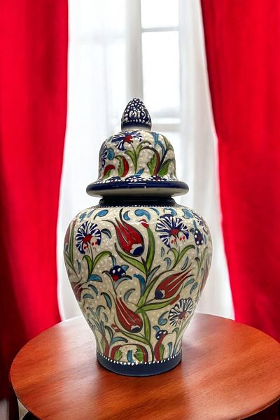 STORESZA 30cm Handmade Kutahya Chinese Shah Cube Tile Vase – Blue
