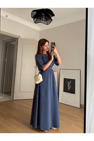 BAŞARAN Indigo Slit Long Skirt and Blouse