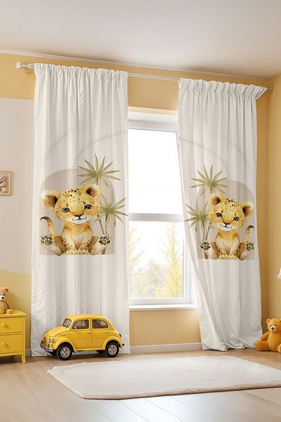 EVPANYA Cute Lion Patterned Children's Baby Room Background Curtain (Single Wing Pricing)