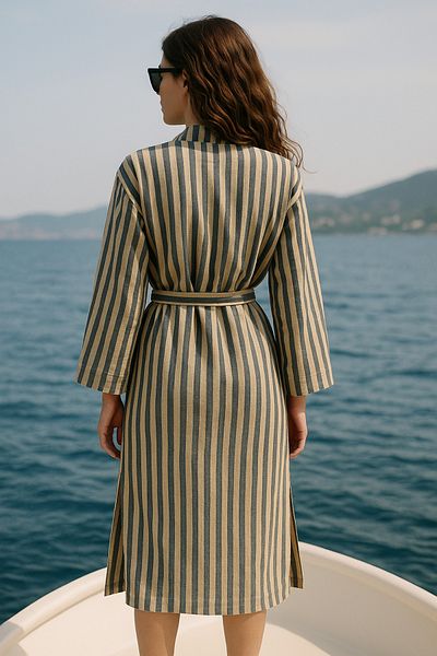 Hayalet Natural Cotton Woven Striped Kimono – Thin and Breathable Summer Design